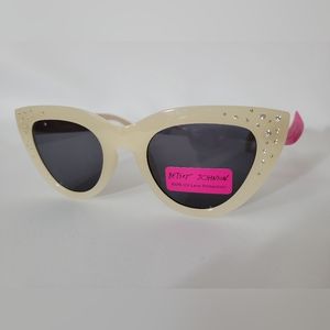 Betsey Johnson Bone Ivory Pink Cat Eye Sunglasses New